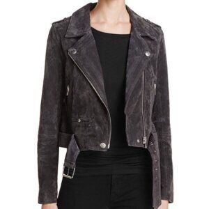 NWT Blank NYC Suede moto biker jacket charcoal grey belted silver edgy modern